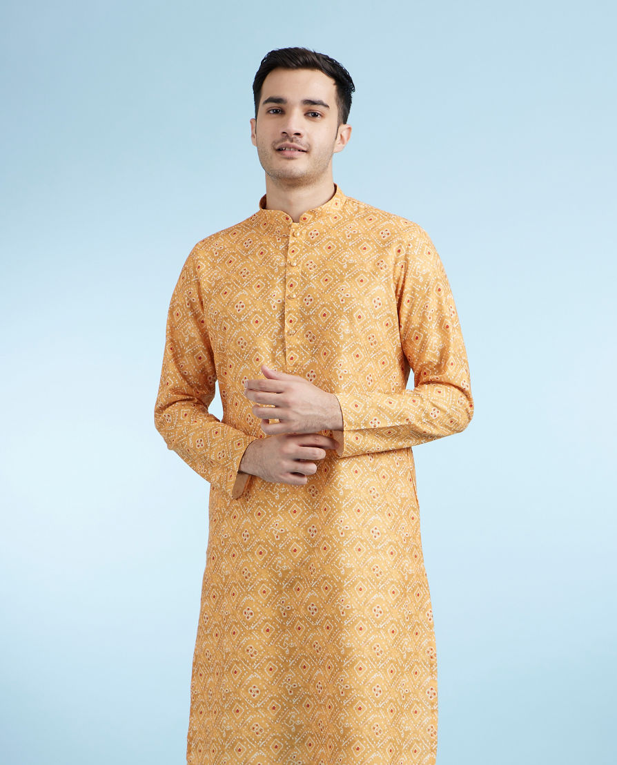 Diwas Men Mustard Printed Straight Kurta