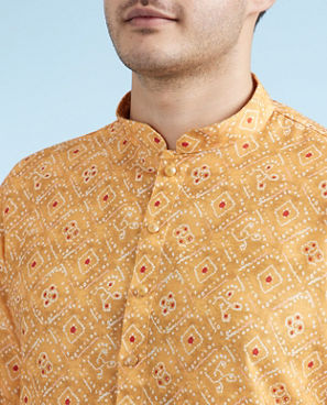 Diwas Men Mustard Printed Straight Kurta