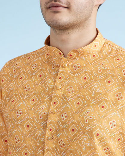 Diwas Men Mustard Printed Straight Kurta