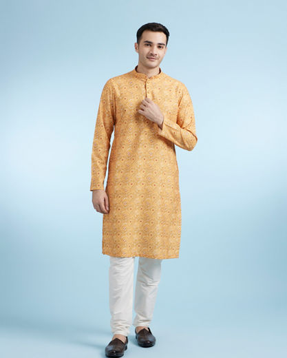 Diwas Men Mustard Printed Straight Kurta