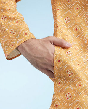 Diwas Men Mustard Printed Straight Kurta