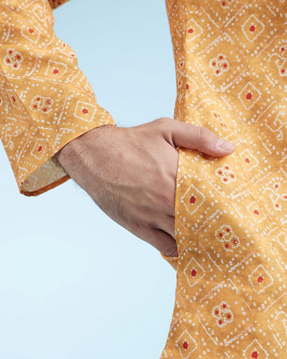 Diwas Men Mustard Printed Straight Kurta
