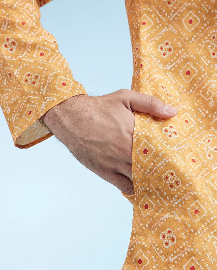 Diwas Men Mustard Printed Straight Kurta