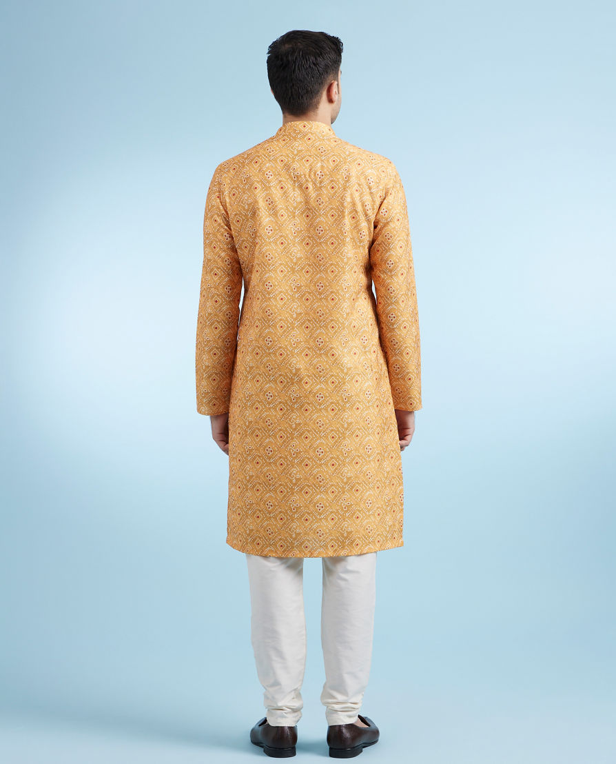 Diwas Men Mustard Printed Straight Kurta