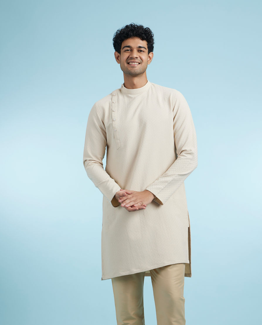 Diwas Men Beige Spandex Elegance Kurta