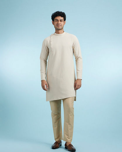Diwas Men Beige Spandex Elegance Kurta