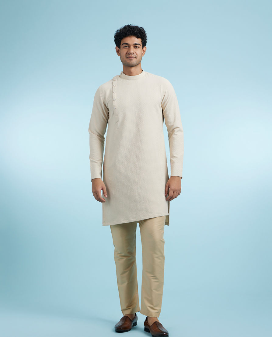 Diwas Men Beige Spandex Elegance Kurta