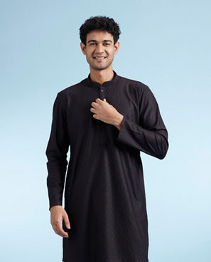 Diwas Men Black Knit Casual Kurta