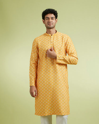 Diwas Men Golden Mustard Sparkle Kurta