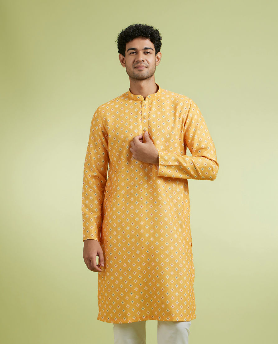 Diwas Men Golden Mustard Sparkle Kurta