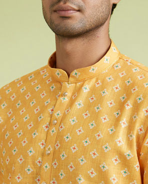 Diwas Men Golden Mustard Sparkle Kurta