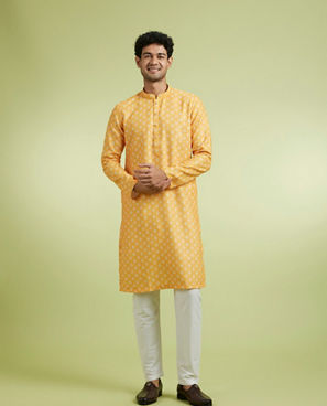 Diwas Men Golden Mustard Sparkle Kurta