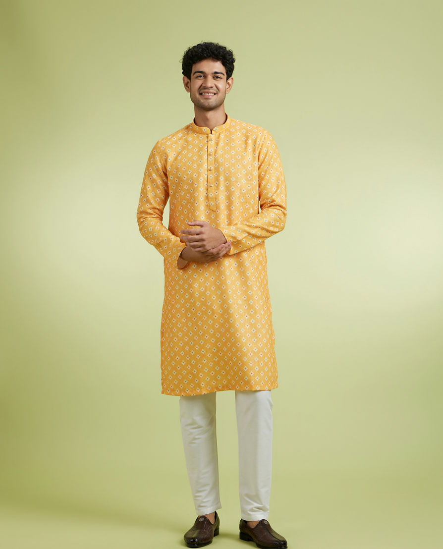 Diwas Men Golden Mustard Sparkle Kurta
