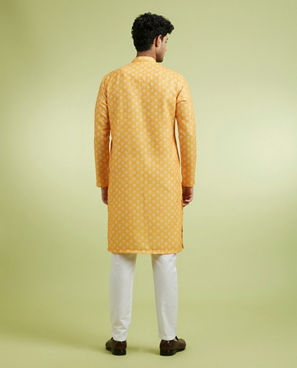 Diwas Men Golden Mustard Sparkle Kurta