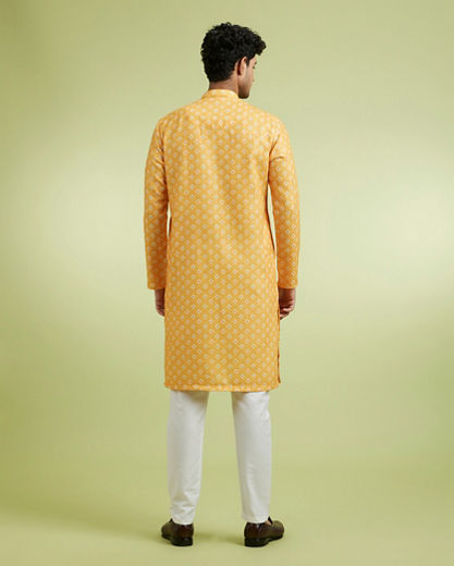 Diwas Men Golden Mustard Sparkle Kurta