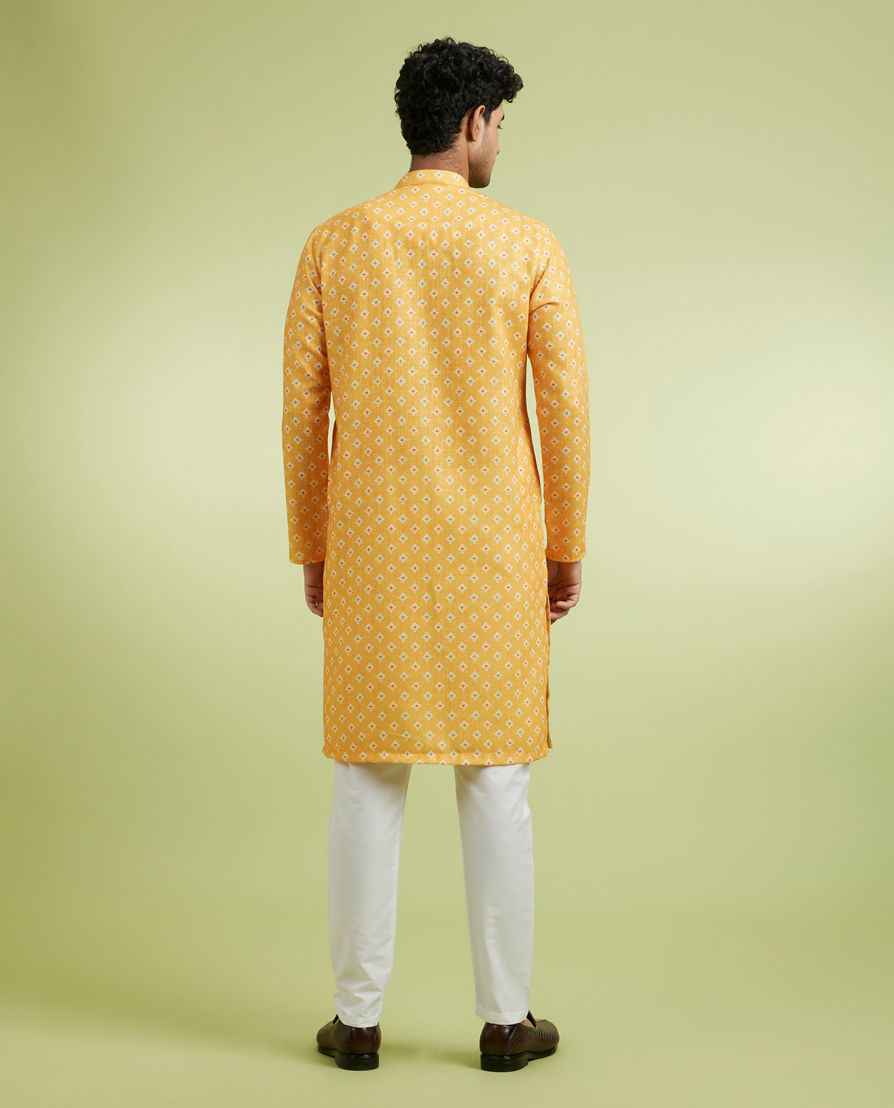 Diwas Men Golden Mustard Sparkle Kurta