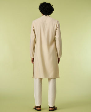 Diwas Men Beige Art Silk Kurta with Thread Embroidery
