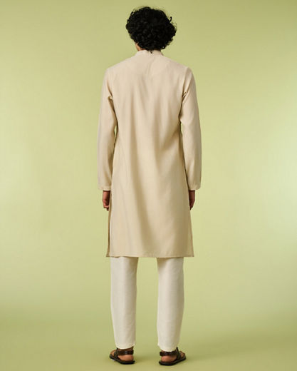 Diwas Men Beige Art Silk Kurta with Thread Embroidery