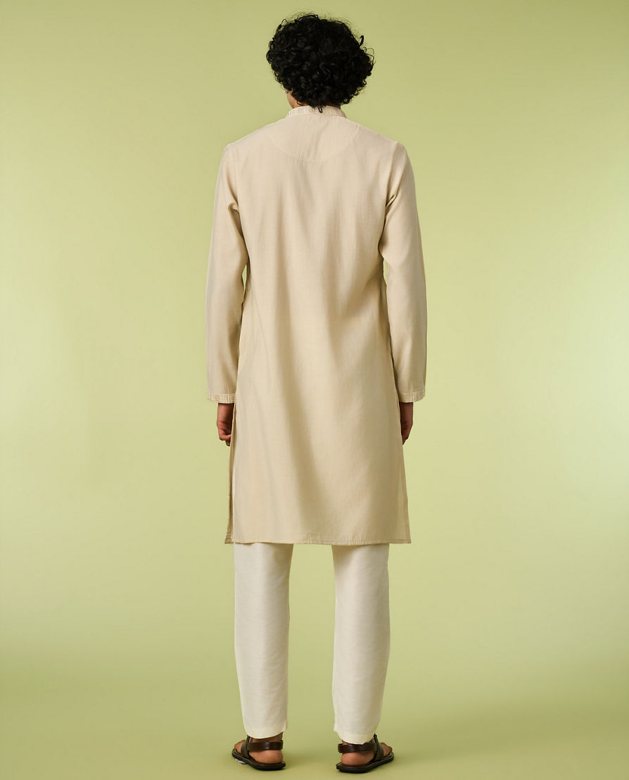 Diwas Men Beige Art Silk Kurta with Thread Embroidery