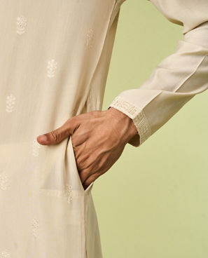 Diwas Men Beige Art Silk Kurta with Thread Embroidery