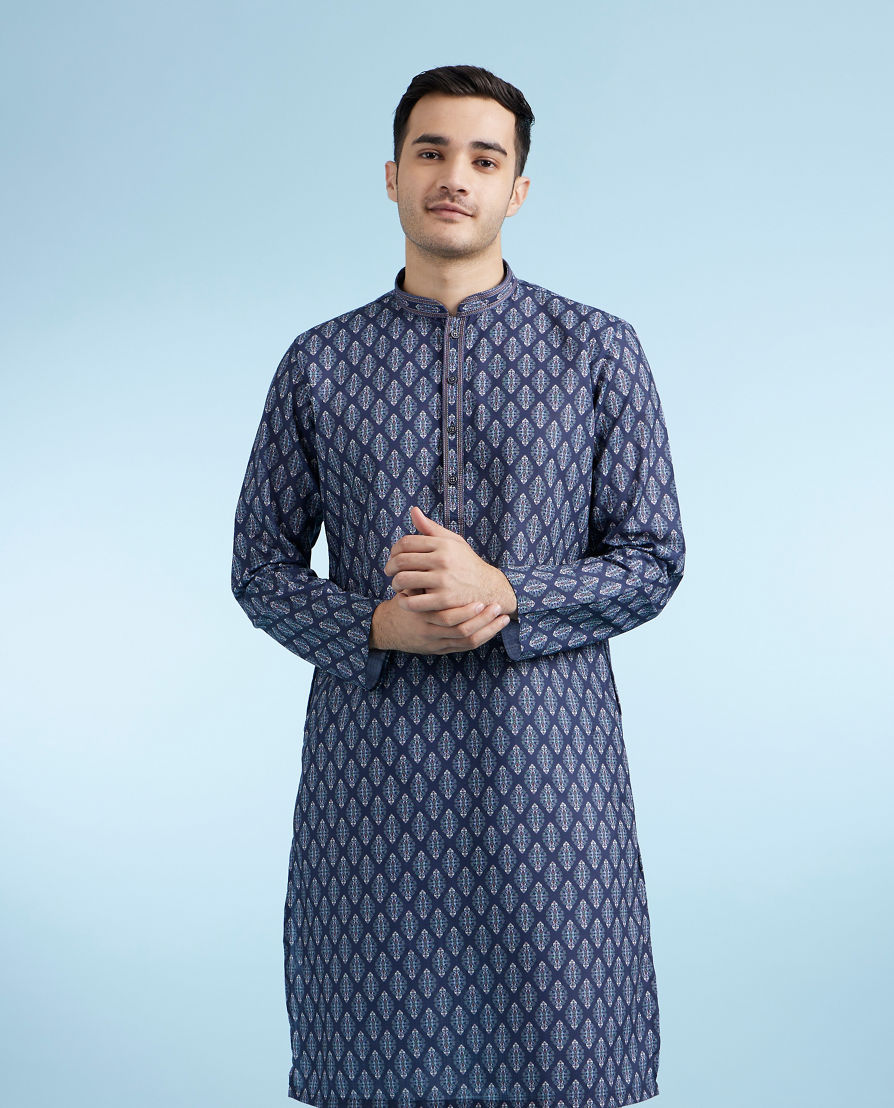 Diwas Men Dark Blue Casual Kurta