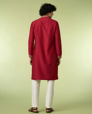 Diwas Men Maroon Art Silk Kurta with Thread Embroidery