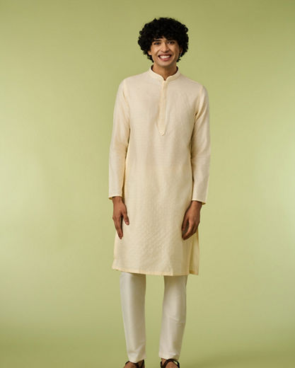 Diwas Men Cream Blended Viscose Kurta