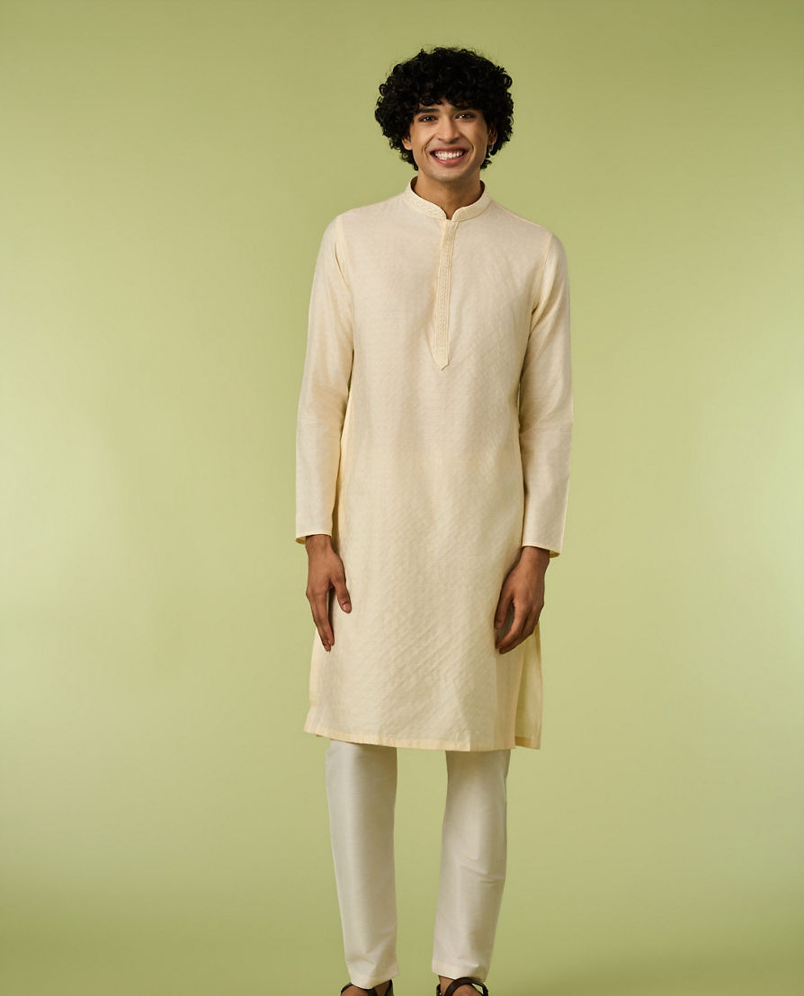 Diwas Men Cream Blended Viscose Kurta