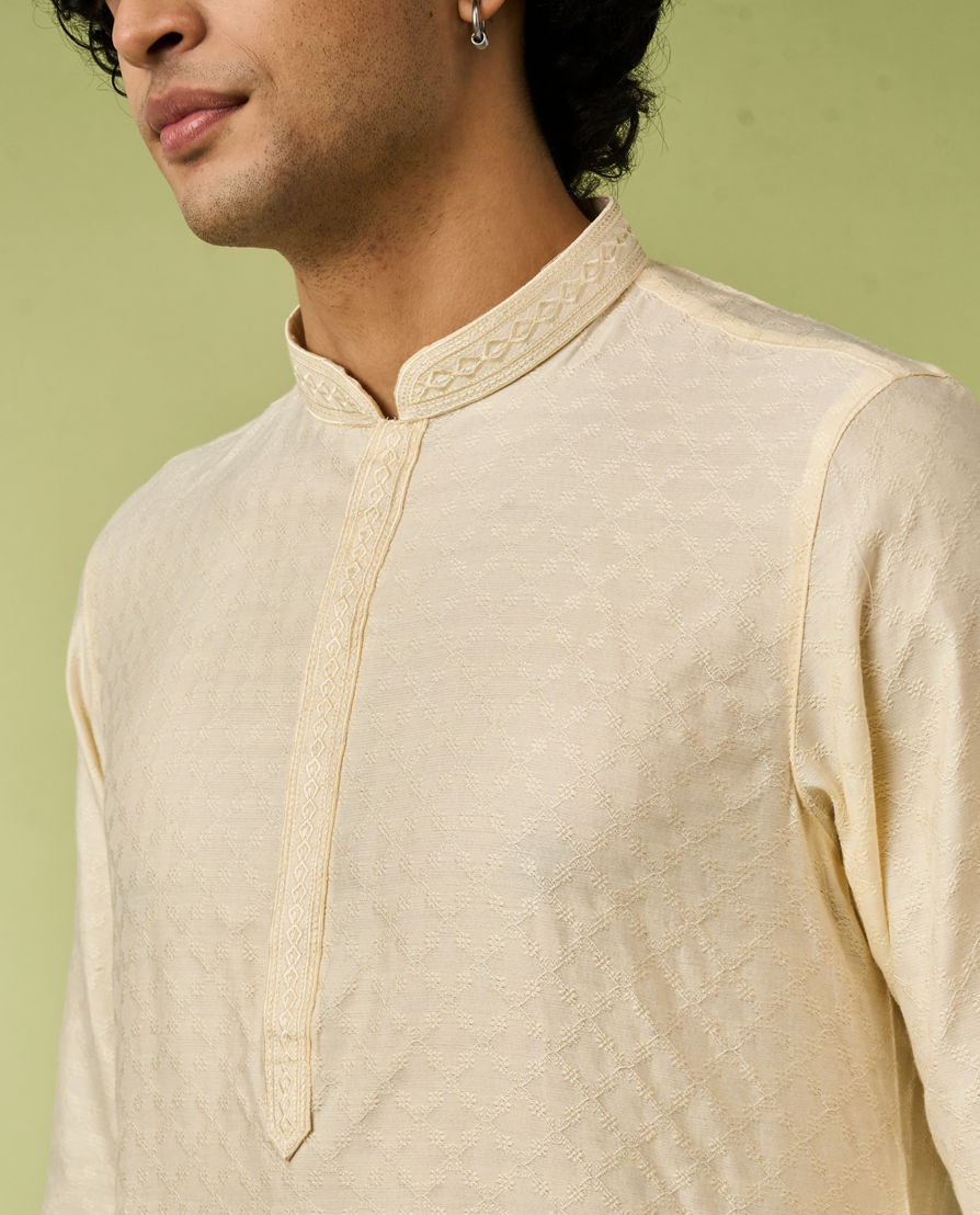 Diwas Men Cream Blended Viscose Kurta