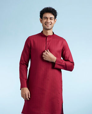Diwas Men Maroon Textured Cotton Kurta for Men