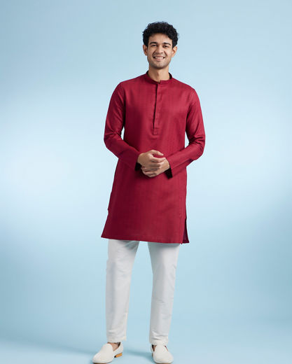 Diwas Men Maroon Textured Cotton Kurta for Men