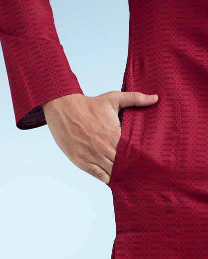 Diwas Men Maroon Textured Cotton Kurta for Men
