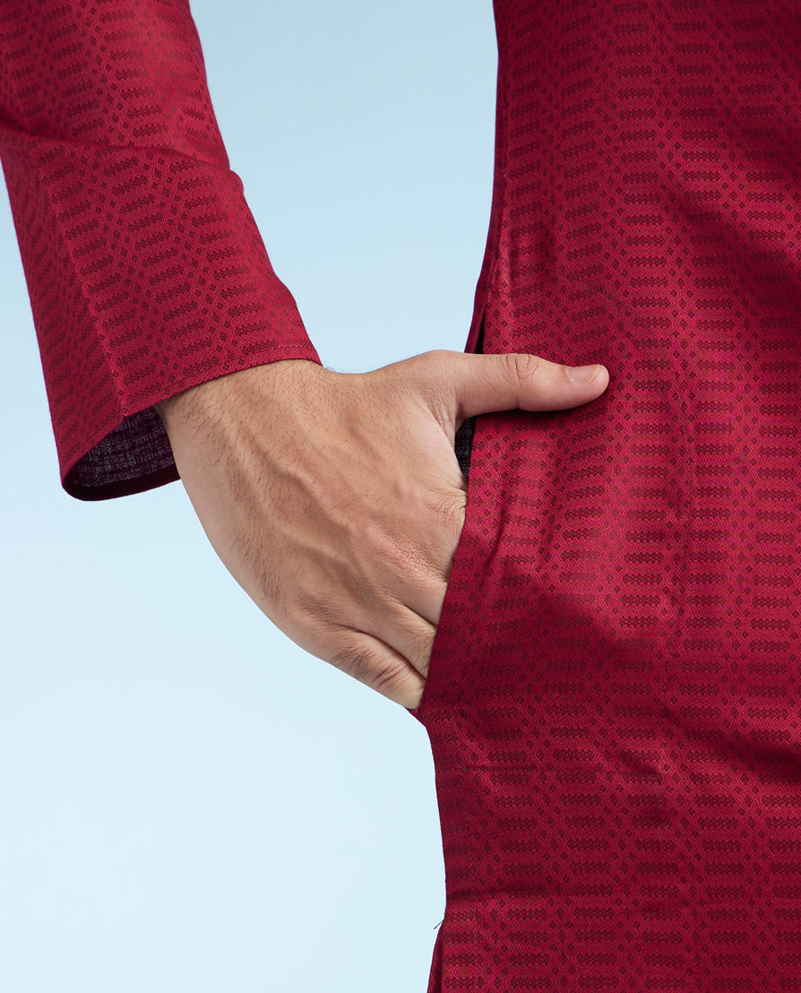 Diwas Men Maroon Textured Cotton Kurta for Men