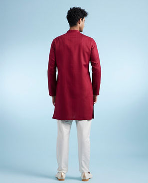 Diwas Men Maroon Textured Cotton Kurta for Men