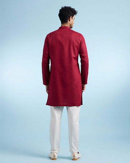 Diwas Men Maroon Textured Cotton Kurta for Men