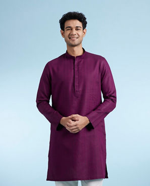 Diwas Men Wine Cotton Kurta