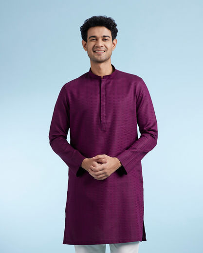 Diwas Men Wine Cotton Kurta