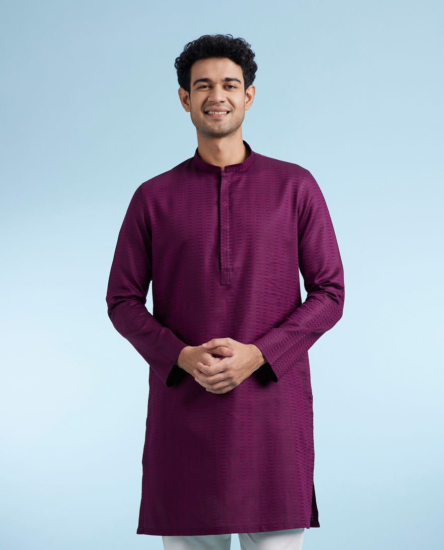 Diwas Men Wine Cotton Kurta