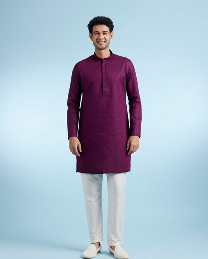 Diwas Men Wine Cotton Kurta