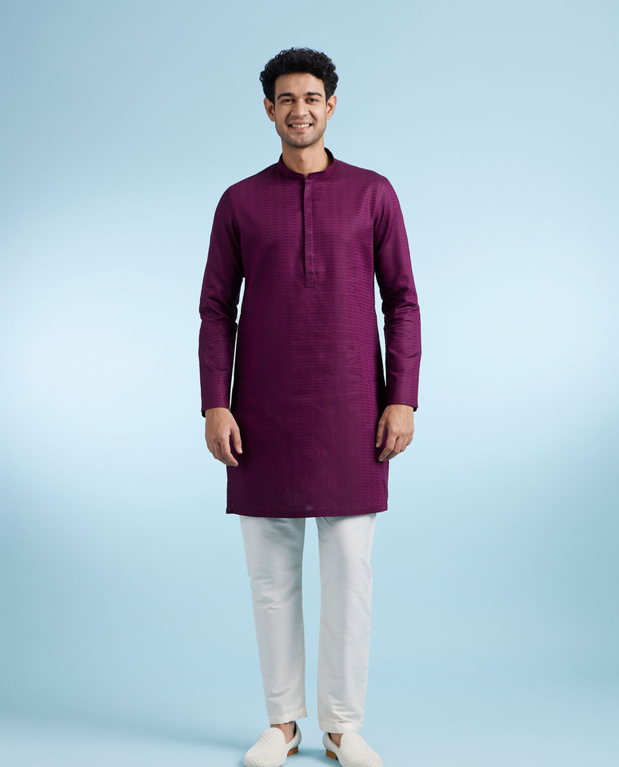Diwas Men Wine Cotton Kurta