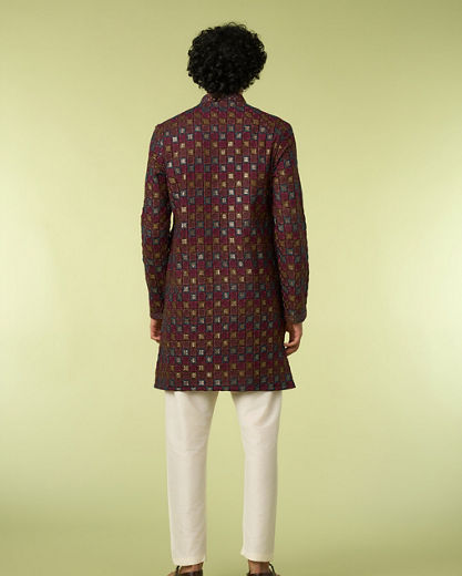 Diwas Men Wine Viscose Kurta with Chikankari and Sequins
