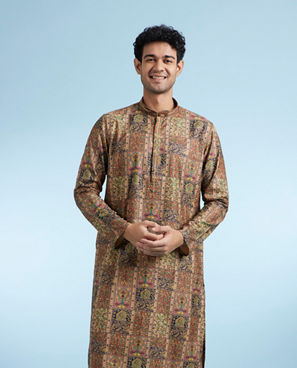 Diwas Men Mehndi Green Printed Kurta for Men