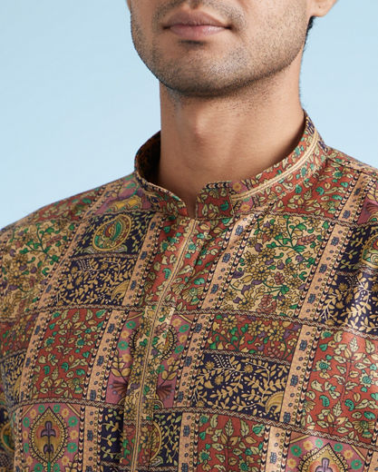 Diwas Men Mehndi Green Printed Kurta for Men