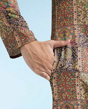 Diwas Men Mehndi Green Printed Kurta for Men