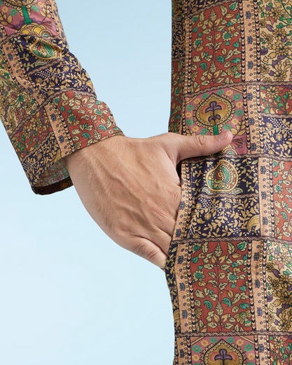 Diwas Men Mehndi Green Printed Kurta for Men