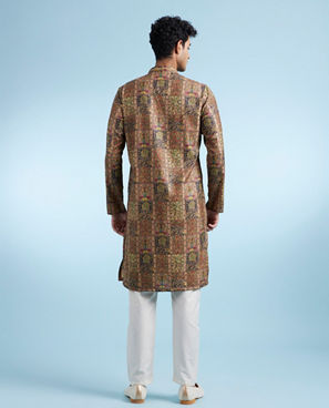Diwas Men Mehndi Green Printed Kurta for Men