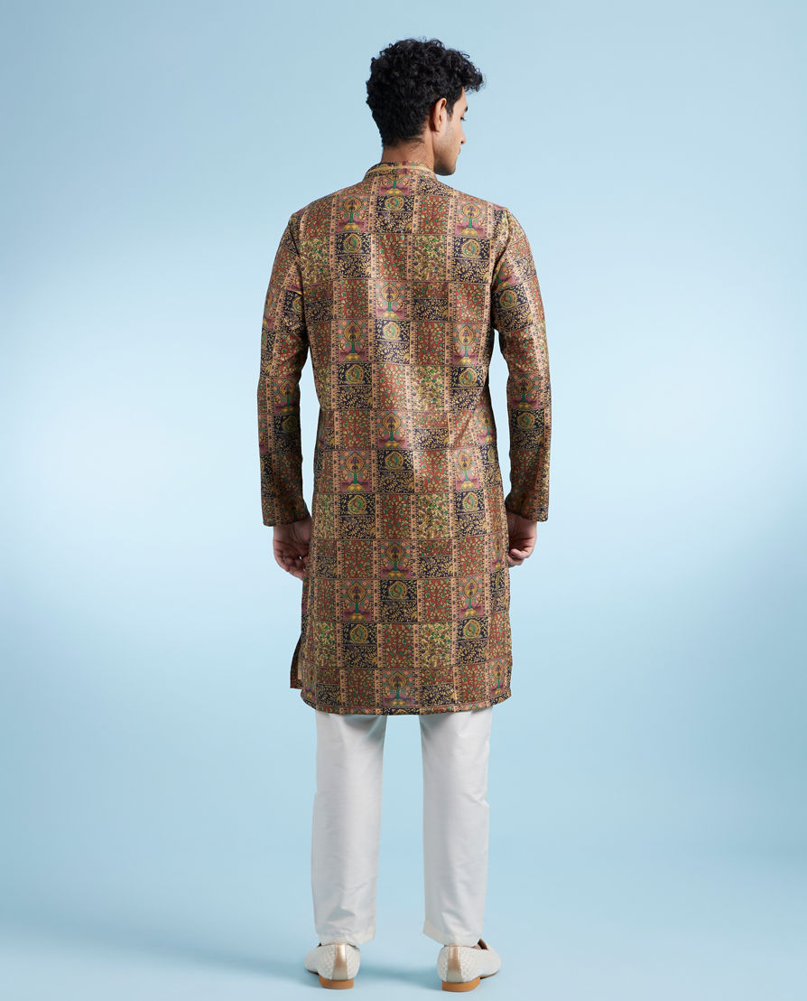 Diwas Men Mehndi Green Printed Kurta for Men