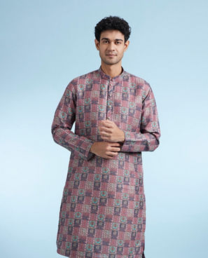 Diwas Men Dusty Pink Cotton Kurta