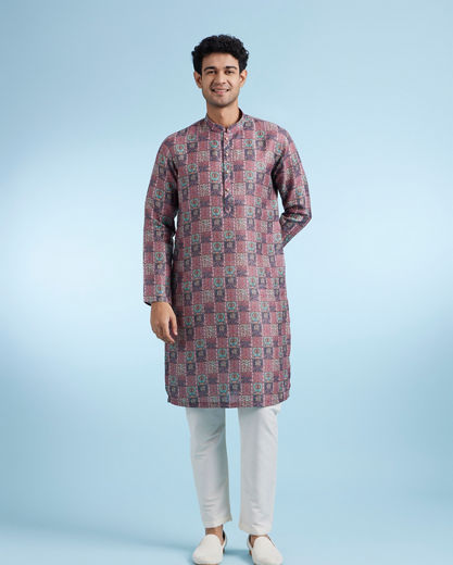 Diwas Men Dusty Pink Cotton Kurta