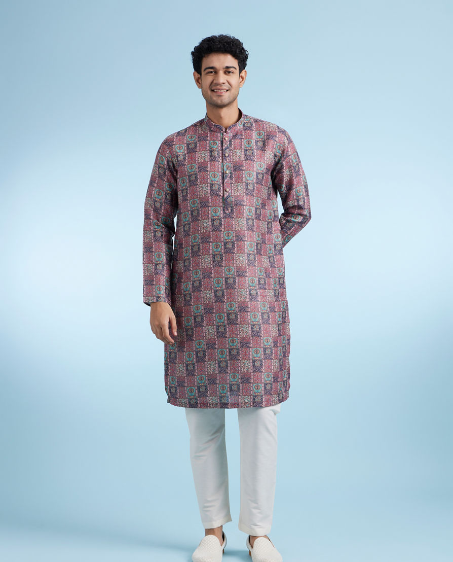 Diwas Men Dusty Pink Cotton Kurta
